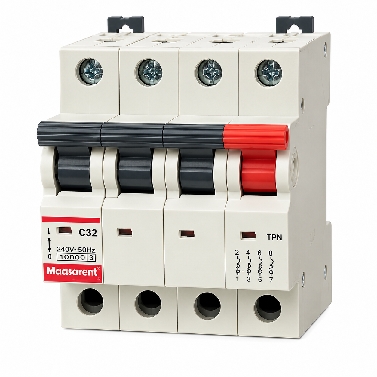 Maasarent 32A Triple Pole and Neutral C-Curve MCB | High-Performance Electrical Protection