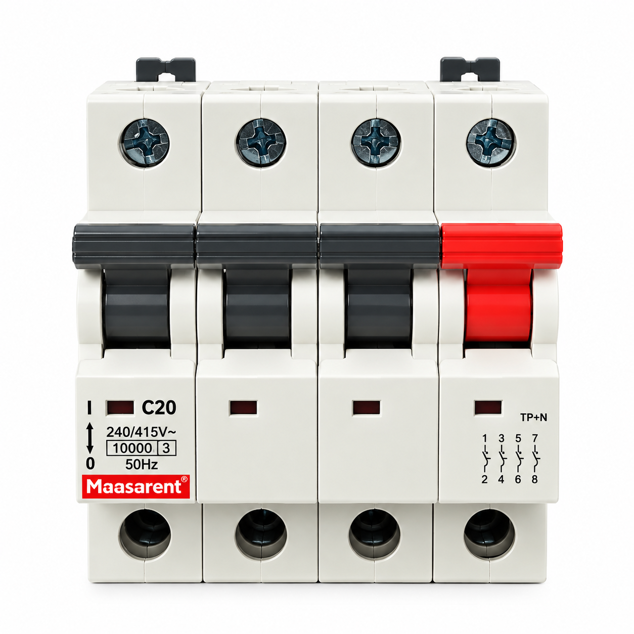Maasarent 20A Triple Pole and Neutral C-Curve MCB | High-Performance Electrical Protection