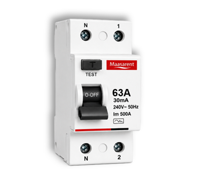 Maasarent RCCB 63A, 30mA Double Pole | Ultimate Earth Leakage & Shock Protection