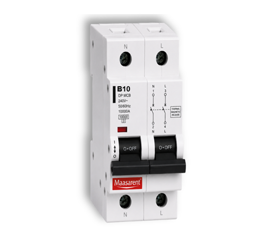 Maasarent 10A Double Pole B-Curve MCB | High-Performance Electrical Protection