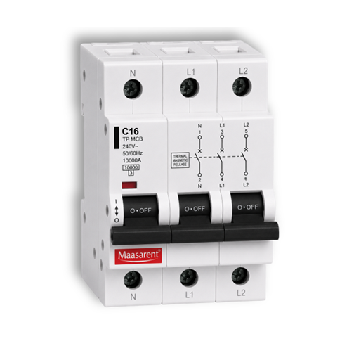 Maasarent 16A Triple Pole C-Curve MCB | High-Performance Electrical Protection