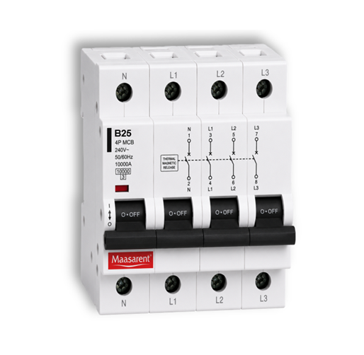 Maasarent 25A Triple Pole and Neutral B-Curve MCB | High-Performance Electrical Protection