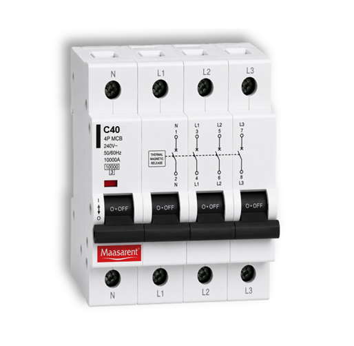 Maasarent 40A Triple Pole and Neutral C-Curve MCB | High-Performance Electrical Protection