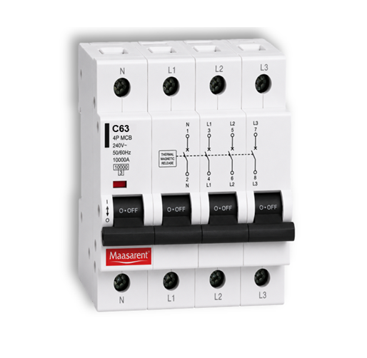 Maasarent 63A Triple Pole and Neutral C-Curve MCB | High-Performance Electrical Protection