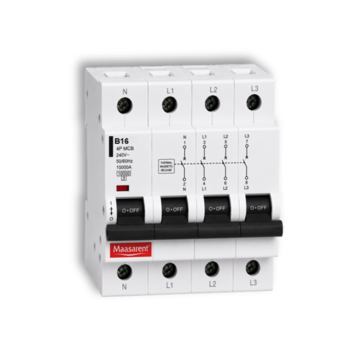 Maasarent 16A Four Pole B-Curve MCB | High-Performance Electrical Protection