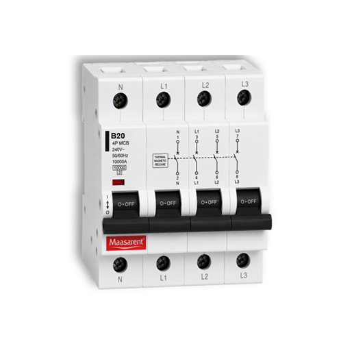 Maasarent 20A Four Pole B-Curve MCB | High-Performance Electrical Protection