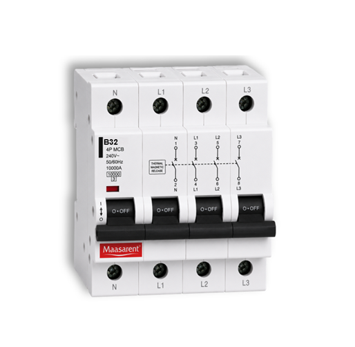 Maasarent 32A Four Pole B-Curve MCB | High-Performance Electrical Protection