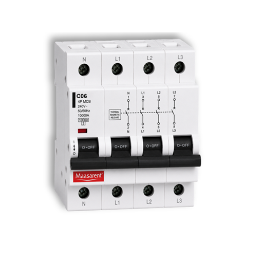 Maasarent 6A Four Pole C-Curve MCB | High-Performance Electrical Protection