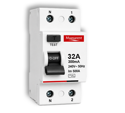 Maasarent RCCB 32A, 300mA Double Pole | Ultimate Earth Leakage & Shock Protection