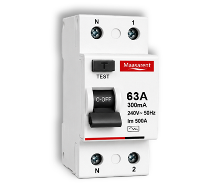 Maasarent RCCB 63A, 300mA Double Pole | Ultimate Earth Leakage & Shock Protection