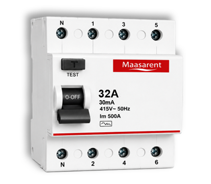 Maasarent RCCB 32A, 30mA Four Pole | Ultimate Earth Leakage & Shock Protection