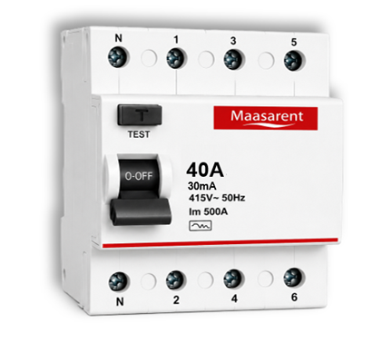 Maasarent RCCB 40A, 30mA Four Pole | Ultimate Earth Leakage & Shock Protection