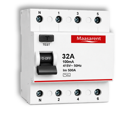 Maasarent RCCB 32A, 100mA Four Pole | Ultimate Earth Leakage & Shock Protection