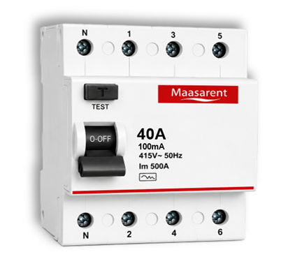 Maasarent RCCB 40A, 100mA Four Pole | Ultimate Earth Leakage & Shock Protection