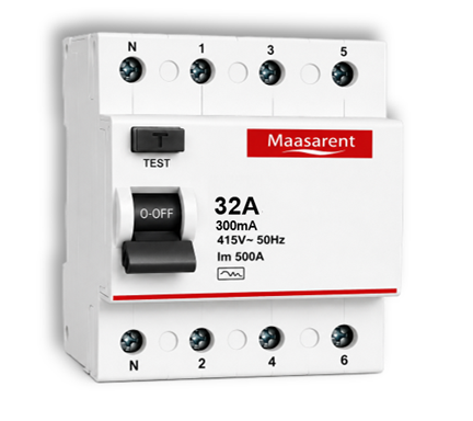 Maasarent RCCB 32A, 300mA Four Pole | Ultimate Earth Leakage & Shock Protection