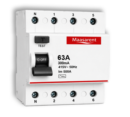 Maasarent RCCB 63A, 300mA Four Pole | Ultimate Earth Leakage & Shock Protection
