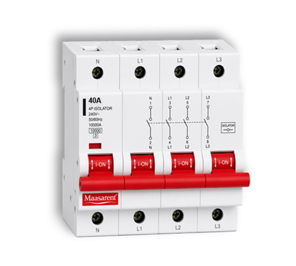 Maasarent Isolator 40A Four Pole | Heavy-Duty Electrical Disconnector for Safe Maintenance