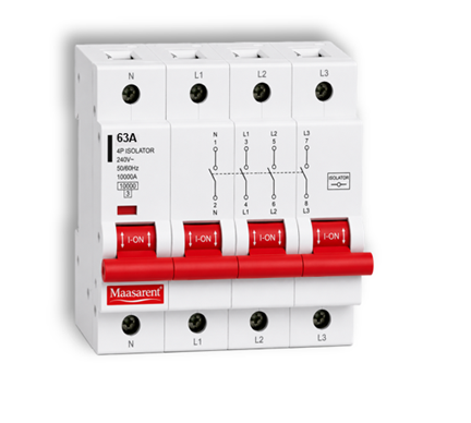 Maasarent Isolator 63A Four Pole | Heavy-Duty Electrical Disconnector for Safe Maintenance